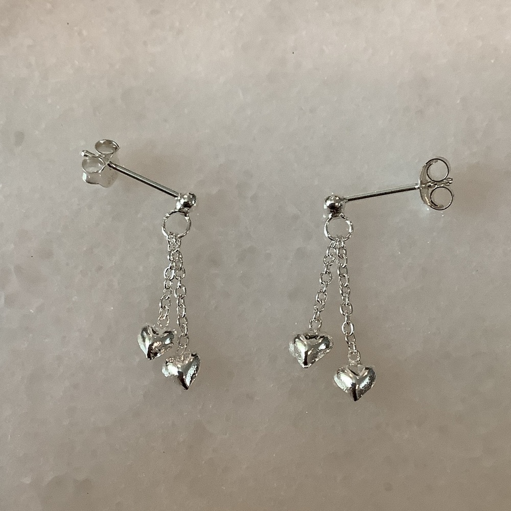 Sterling Silver Dangling Heart Drop Earrings, Brand New